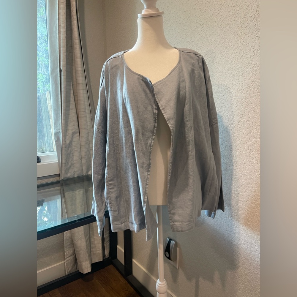 NWT Eileen Fisher DBL Breasted Jacket Heavy Linen Blue